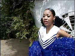 Black cheerleader screwing white cock for a load